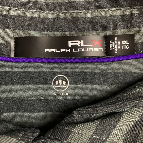 Ralph Lauren RLX Mens XXL Grey Black Striped Wicking Performance Golf Polo Shirt - Picture 5 of 11